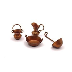 Miniature Hammered Copper Cookware Set Pots Pan Ladle Dollhouse Kitchen